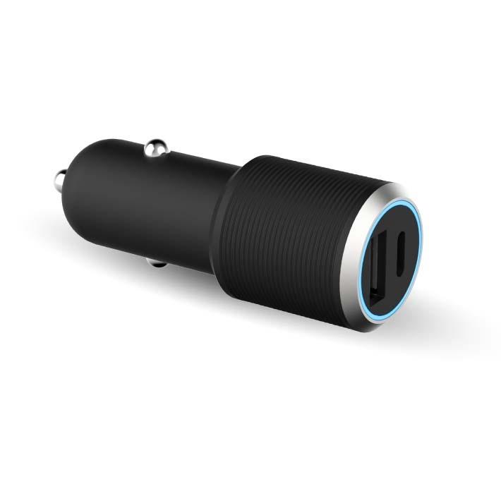 شارژر فندکی ۳۷ وات فورس مدل FPLICAC2AC37WPDB Power Delivery با دو پورت USB-C PD و USB-A